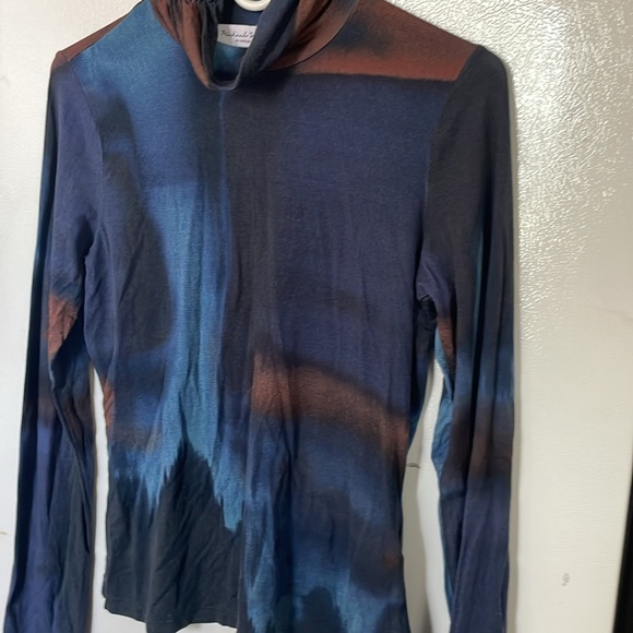 Michael Stars Small Blue and Brown Long Sleeve Turtleneck Top - Picture 5 of 8
